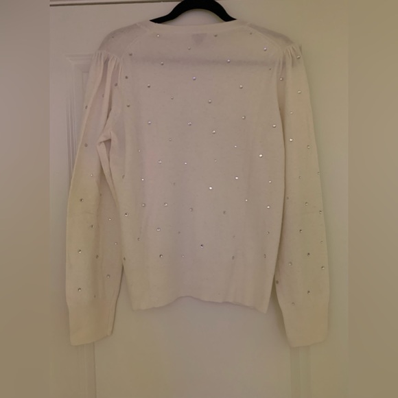 Kate Spade Ivory Crew Neckline Sweater with Scattered Rhinestones, SZ L - Picture 2 of 3